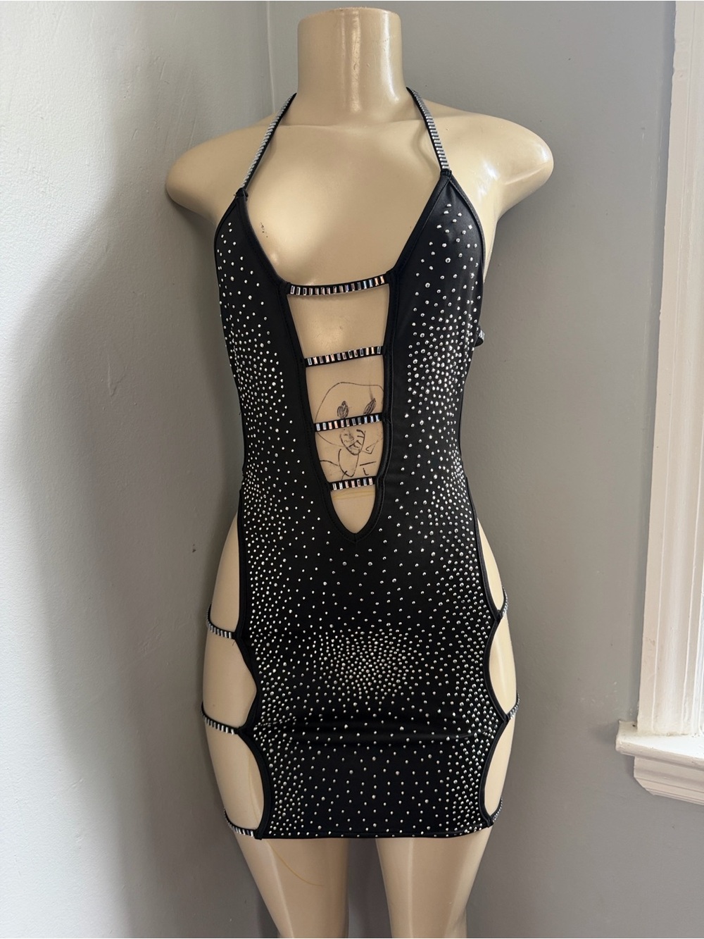 Cutout Rhinestone Mini Dress in Black - Picture 3 of 6